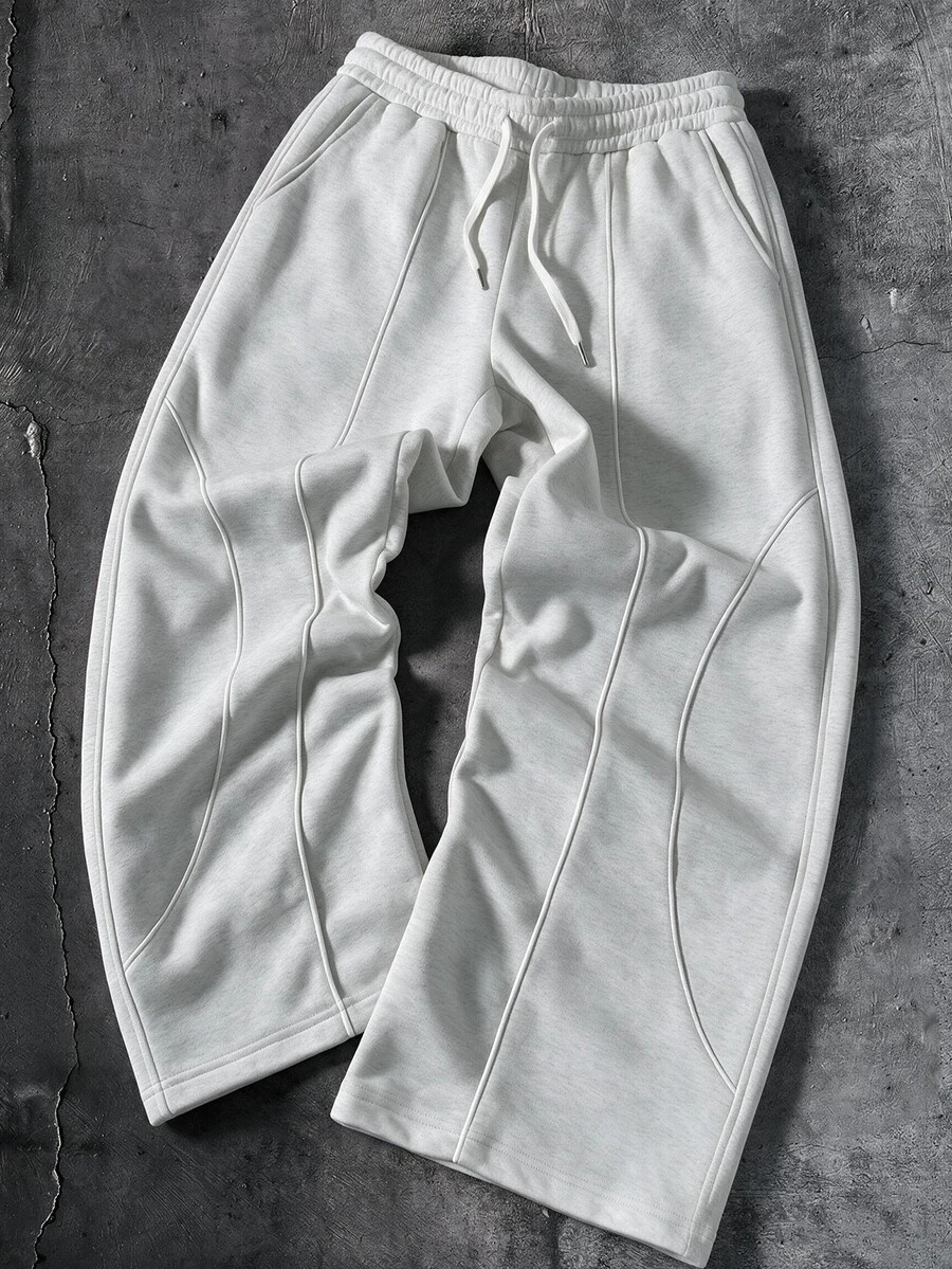 AXEPEAK Men's Casual Vacation Loose Comfortable Sports College Patchwork Stylish Versatile Sweatpants - Light Grey - View 1