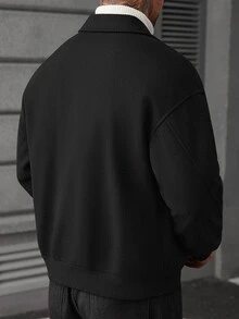 SLATEMANN 男士黑色羊毛哈林頓大衣，秋冬復古廓形短版翻領，老錢風休閒通勤百搭，哥德風 - 黑色 - 查看 2