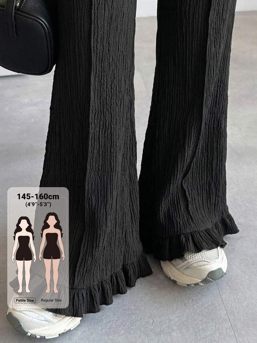 DAZY Women's Solid Color Elastic Waist Ruffle Hem Flare Leg Pants Fall - Black - View 1