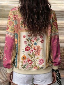 Glimmora Women's Floral Print Round Neck Long Sleeve Sweatshirt For Vacation - Multicolor - View 2