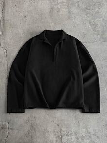 AXEPEAK Men's Casual Long Sleeve Shirt And Drawstring Waist Loose Pants Set - Black - View 4