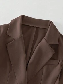 Rafferiza Blazer Wanita Elegan untuk Perjalanan Kerja, Kerah Lapel, Warna Biru Polos, Kancing Emas, Musim Gugur/Musim Dingin + Celana Saku, Serbaguna - Coklat - View 3