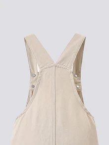 SHEIN Elladie kids 女童牛仔吊帶褲，四季新款，休閒百搭，復古牛仔卡其色，粉色與白色愛心刺繡，寬鬆直筒版型，舒適優質棉質牛仔布，日常穿著，時尚百搭造型，四季女童牛仔吊帶褲 - 卡其色 - 查看 6