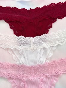 Lowkey Lull 3pcs/Set Lace Patchwork Bowknot Sexy Comfortable Charming Colorful Girls Thong Panties - Multicolor - View 5