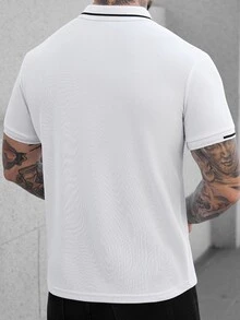 Manfinity CasualCool 男士休闲撞色短袖 Polo 衫，夏季百搭 - 白色 - 查看 7
