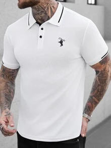 Manfinity CasualCool 男士休闲撞色短袖 Polo 衫，夏季百搭 - 白色 - 查看 5