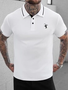 Manfinity CasualCool 男士休闲撞色短袖 Polo 衫，夏季百搭 - 白色 - 查看 6