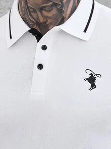 Manfinity CasualCool 男士休闲撞色短袖 Polo 衫，夏季百搭 - 白色 - 查看 3