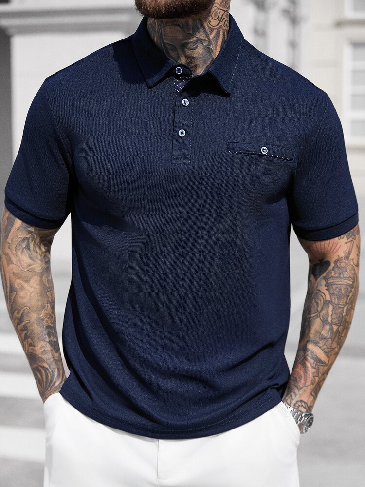 Manfinity CasualCool 大码男士夏季短袖休闲通勤 Polo 衫 - 藍色 - 查看 3