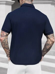 Manfinity CasualCool 大码男士夏季短袖休闲通勤 Polo 衫 - 藍色 - 查看 7
