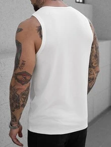 Manfinity CasualCool Manfinity Men's Patchwork Pattern Round Neck Tank Top, Men's Summer Vacation Casual Refreshing Breathable Classic Popular Blue And White Color-Blocked Front Chest Seagull Logo Tank Top, Summer Casual Color Block Sleeveless Tank Top, For Vacation, Husband - Multicolor - View 7