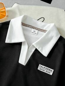 SHEIN Elladie kids 女童 2 件套復古美式學院風白色上衣寬腿褲，休閒秋季長袖圓領套裝，7 歲生日秋季套裝 - 黑色 - 查看 8