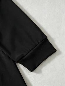 SHEIN Elladie kids 女童 2 件套復古美式學院風白色上衣寬腿褲，休閒秋季長袖圓領套裝，7 歲生日秋季套裝 - 黑色 - 查看 10