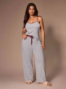 Lazeform 3 PiecesColorblock Casual Plus Size Women's Sleepwear Set With Camisole And Long Robe - Light Grey - View 9
