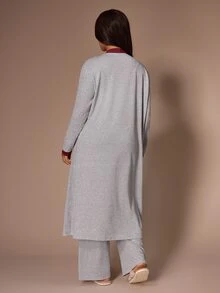 Lazeform 3 PiecesColorblock Casual Plus Size Women's Sleepwear Set With Camisole And Long Robe - Light Grey - View 10