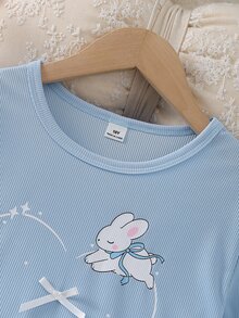 Tween Girl Heart & Little Rabbit Print Long Sleeve Top & Pants Pajama Set - Multicolor - View 4