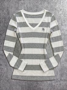 Attitoon 女款休閒復古深V領修身長袖T恤，女款秋冬服飾，條紋T恤，女款外出穿搭，基礎穿搭 - 彩色 - 查看 2