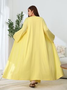 Solflare Set Kasual Nyaman untuk Wanita, Jaket Jubah Panjang Elegan + Tank Top Tanpa Lengan yang Nyaman dan Celana Longgar, Set 3 Potong Longgar dan Nyaman untuk Musim Gugur/Dingin - Kuning - View 2