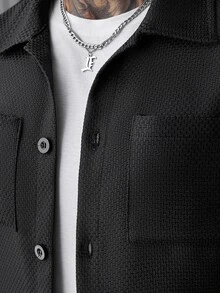 SLATEMANN Men's Long Sleeve Jacquard Shacket - Black - View 3