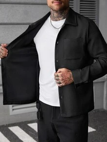SLATEMANN Men's Long Sleeve Jacquard Shacket - Black - View 5