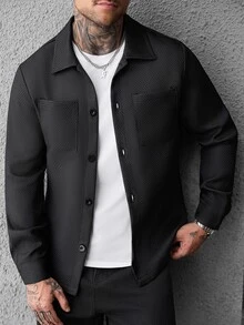 SLATEMANN Men's Long Sleeve Jacquard Shacket - Black - View 4