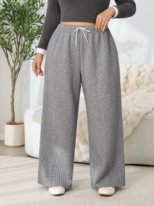 Solflare Plus Size Women's Drawstring Waist Casual Daily Sweatpants - Grey - View 4