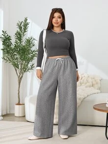 Solflare Plus Size Women's Drawstring Waist Casual Daily Sweatpants - Grey - View 5