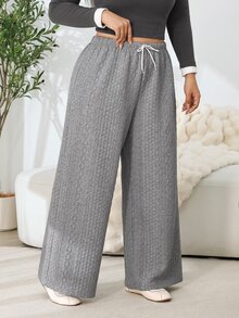 Solflare Plus Size Women's Drawstring Waist Casual Daily Sweatpants - Grey - View 3