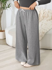 Solflare Plus Size Women's Drawstring Waist Casual Daily Sweatpants - Grey - View 3