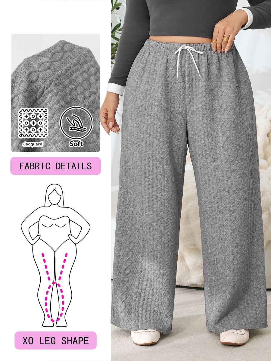 Solflare Plus Size Women's Drawstring Waist Casual Daily Sweatpants - Grey - View 1