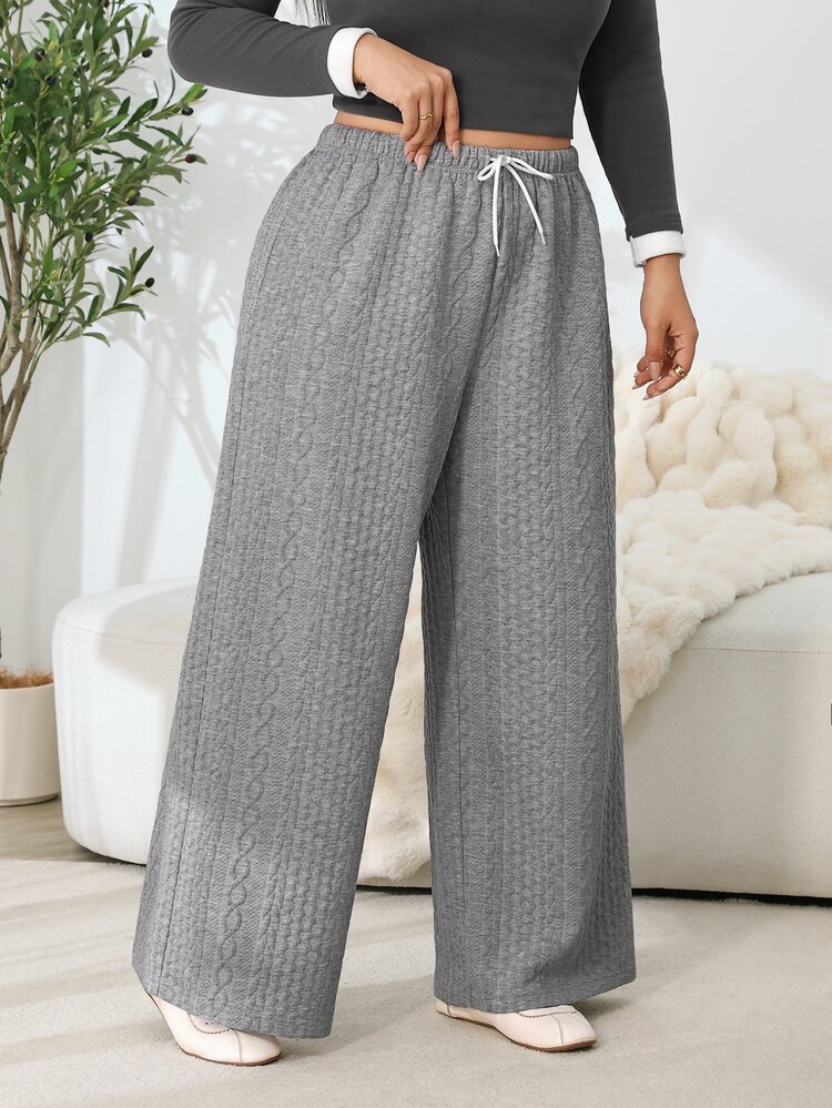 Solflare Plus Size Women's Drawstring Waist Casual Daily Sweatpants - Grey - View 5