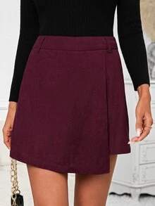 SHEIN Clasi Women's Solid Color Casual Vintage Elegant Skirt Pants 2pcs Set Brunch Burgundy Camel Summer Thanksgiving Christmas - Multicolor - View 3