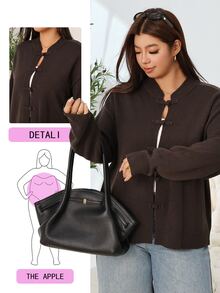 Solflare Plus Size Women's Autumn/Winter Brown Long Sleeve Button-Up Cardigan Sweater - Coffee Brown - View 1