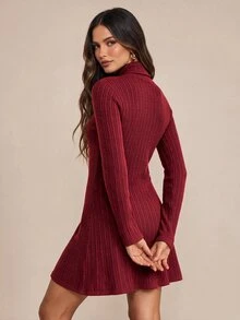 Amorya Women's Vintage Casual Elegant Fashion Long Sleeve Dress For Daily Everyday Dinner Wear Burgundy Fall Brunch Christmas - Burgundy - View 3