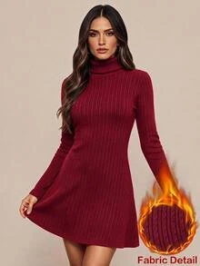 Amorya Women's Vintage Casual Elegant Fashion Long Sleeve Dress For Daily Everyday Dinner Wear Burgundy Fall Brunch Christmas - Burgundy - View 2
