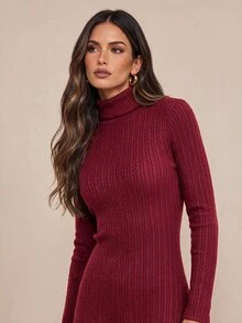 Amorya Women's Vintage Casual Elegant Fashion Long Sleeve Dress For Daily Everyday Dinner Wear Burgundy Fall Brunch Christmas - Burgundy - View 7
