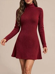 Amorya Women's Vintage Casual Elegant Fashion Long Sleeve Dress For Daily Everyday Dinner Wear Burgundy Fall Brunch Christmas - Burgundy - View 4