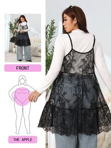 Solflare Plus Size Women's All-Season Layerable Casual Black Lace Cami Dress - Black - View 1