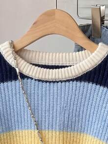 SHEIN Girls' Autumn/Winter Fashion Minimalist Thick Knit Sweater Long Sleeve Top - Blue - View 4