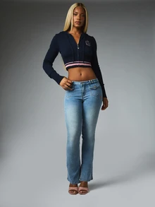 BABYPHAT JEANS DE CINTURA BAJA CON CORTE ACAMPANADO Y DETALLE DE ABERTURA Y BOLSILLO - Azul - Ver 5