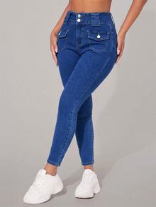 Rivivi Petite Celana Jeans Slim Fit Wanita dengan Dekorasi Saku - Biru - View 4