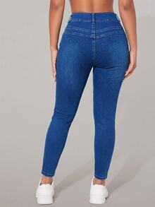 Rivivi Petite Celana Jeans Slim Fit Wanita dengan Dekorasi Saku - Biru - View 2