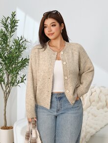 Solflare Cardigan Rajut Lengan Panjang Kancing Bergaya Vintage Ukuran Besar untuk Liburan - Aprikot - View 4