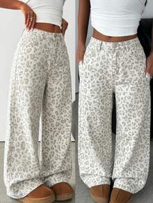 SHEIN Tween Girl Leopard Print Loose Fit Jeans Summer Festival Beach Graduation Casual Y2k Independence Day World Cup - Multicolor - View 5