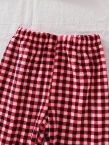 SHEIN Genkimix Kids Girls' Plush Plaid Long Sleeve Top And Pants 2 Pieces Casual Comfortable Soft Loungewear Pajama Set - Red - View 7