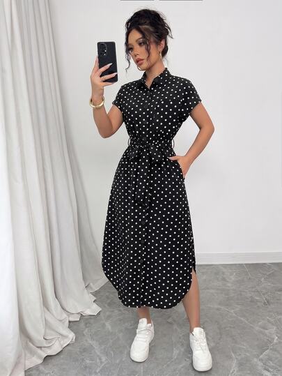 SHEIN Raffinéa Gaun Panjang Lengan Pendek Model Baru Musim Panas 2025 untuk Liburan Kasual Wanita Motif Leopard, Kancing Depan, Ikat Pinggang, Pita, Saku, dan Belahan Samping