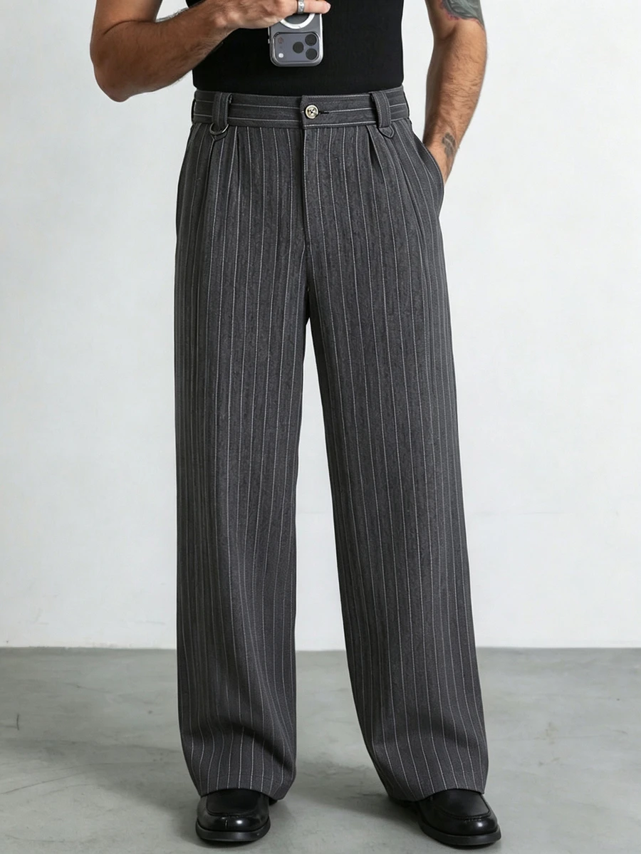 HUEFORM Men's Striped Classic Versatile Style, Relaxed Fit Double Pleat Design Elegant Old Money Style Long Pants,Pairs Well With Any Top For Men - Grey - View 1