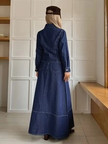 DAZY Women's Waist-Cinching Jacket & Denim Skirt Set - Blue - View 2