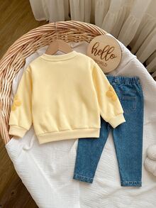 SHEIN Baby Girls 3D Flower Sweatshirt & Floral Autumn Pants Set - Yellow - View 6