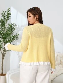 Solflare Plus Size Women's Colorblock Ruffle Hem Long Sleeve Knit Cardigan - Yellow - View 2